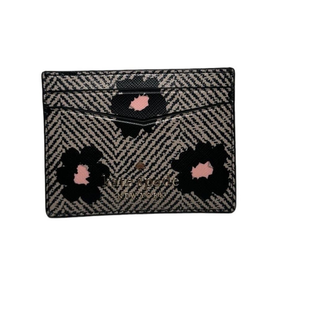 Kate Spade Staci Small Slim Cardholder Herringbone Floral Card Holder